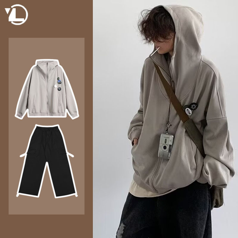 Vintage Zip Hoodie - Herfst College Casual Set Heren Japanse