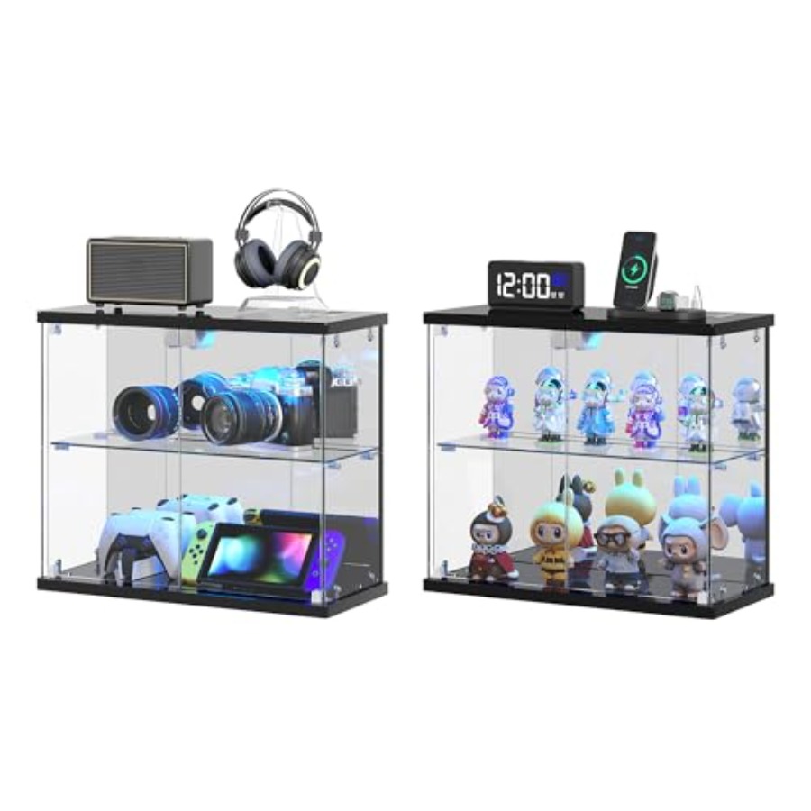 Collectible Collection - 2-delige glazen vitrine met LED-verlichting voor