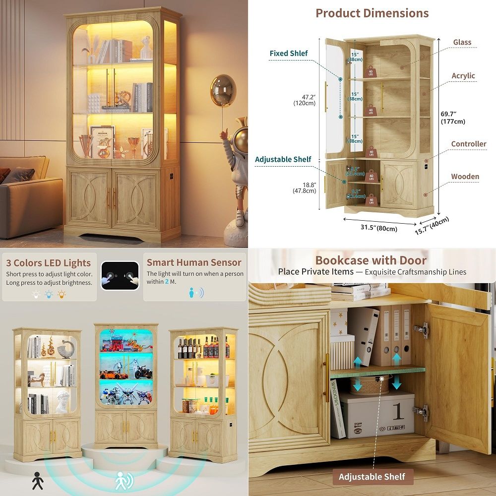 Collectible Collection - Vitrinekast met glazen deuren en opbergplank,