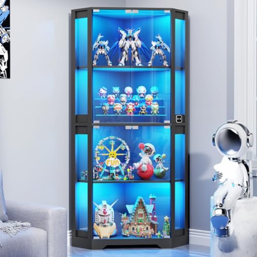 Collectible Collection - Verlichte hoekvitrine met glazen deuren voor