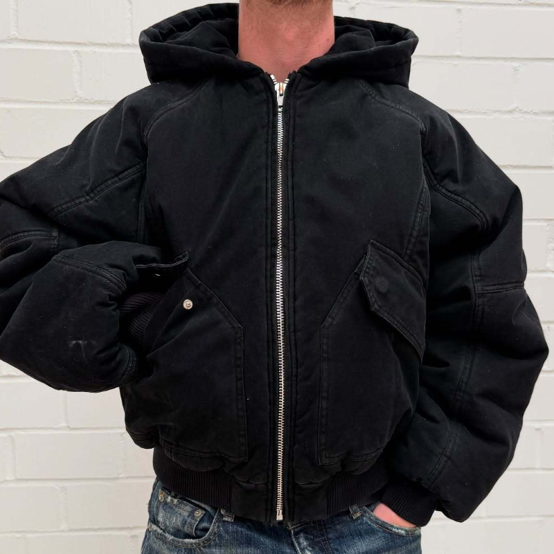 Vintage Zip Hoodie - Herren Oversized Gewaschen Canvas Hooded Bomberjack