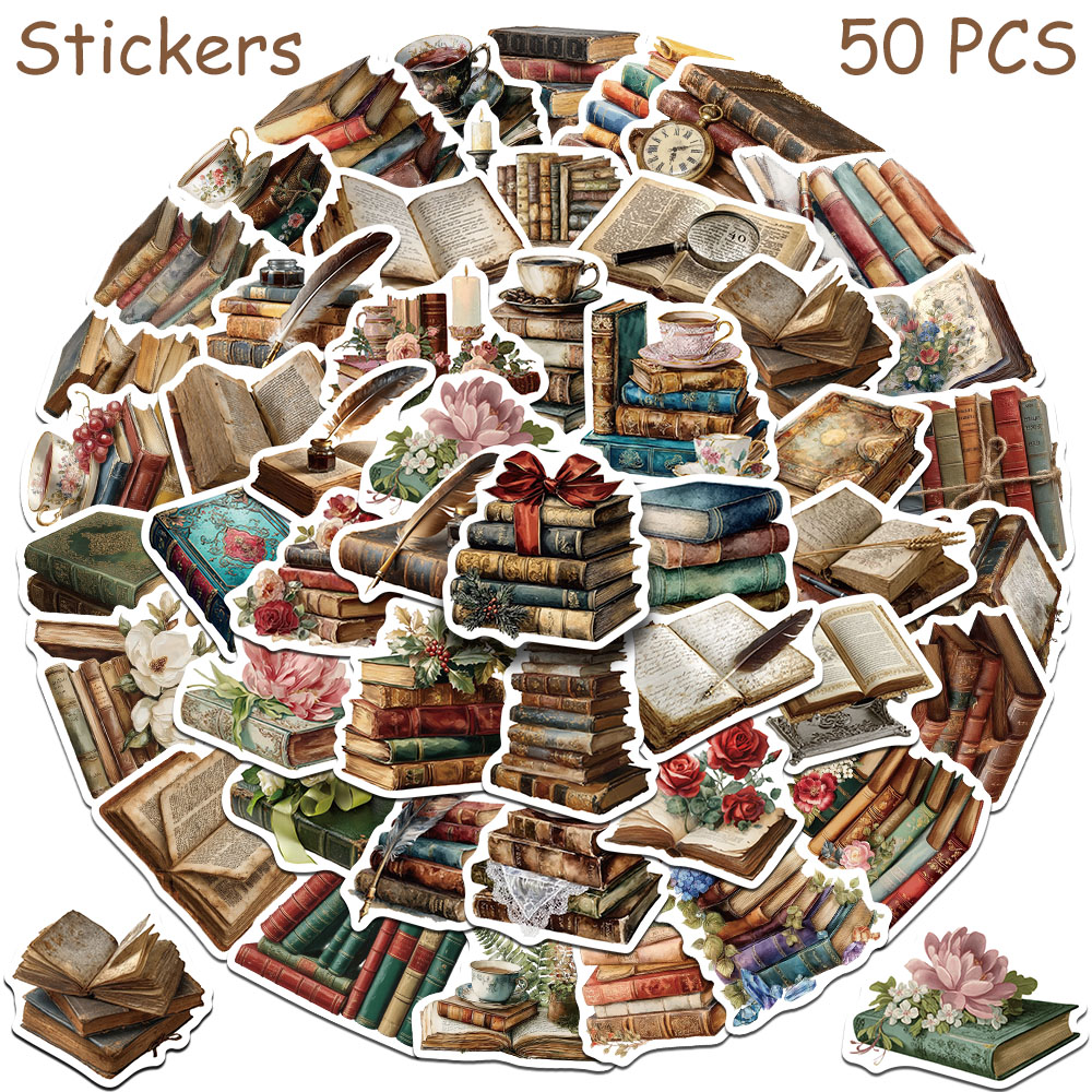 Vintage Collectible Books - 50 stuks vintage boekenstickers stickers voor