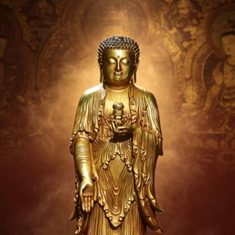 Vintage Collectible Ornaments - Antiek staand Amitabha Boeddhabeeld, Tibetaans Boeddhisme,