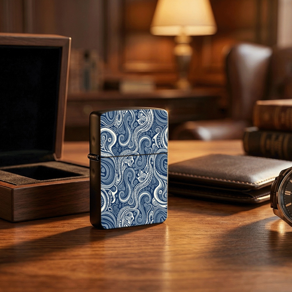 Vintage Collectible Lighters - Flip Top Aansteker Blauw Tribal Swirl